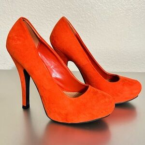 Elegant Orange Suede Platform High Heel Pumps Classic Round Toe Dress Shoes